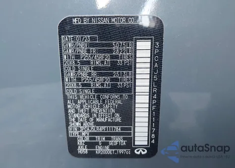 2023 Infiniti Qx55 Sensory Awd z USA, uszkodzony, nr VIN 3PCAJ5LR4PF111784